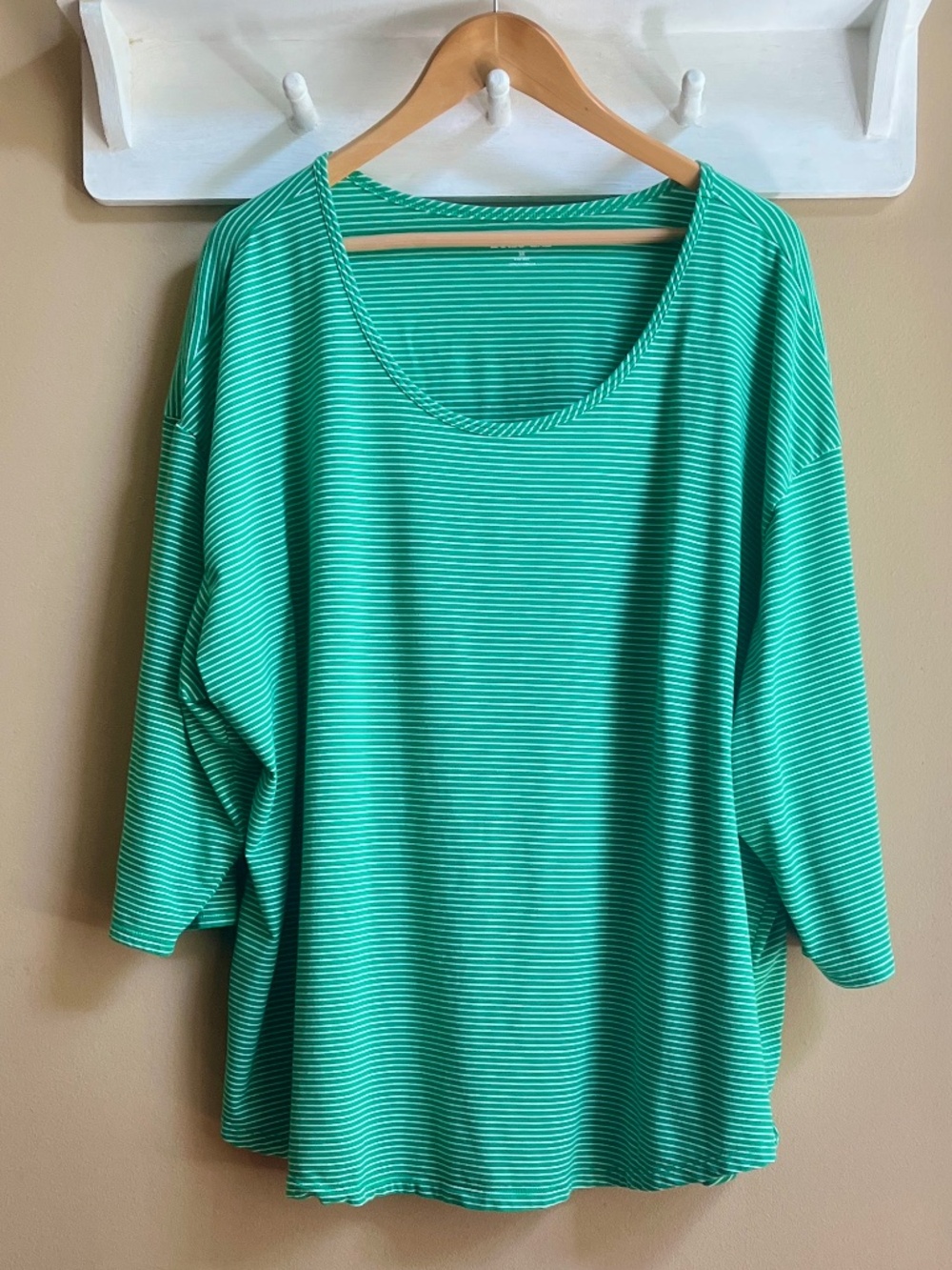Lands' End Green White Micro Striped Scoop Neck Tunic Top Size 3X
